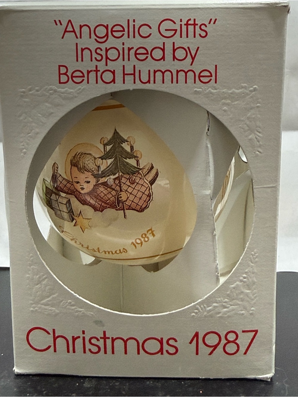 Vintage Schmid Berta Hummel Angelic Gifts glass ball Christmas Ornament 1987